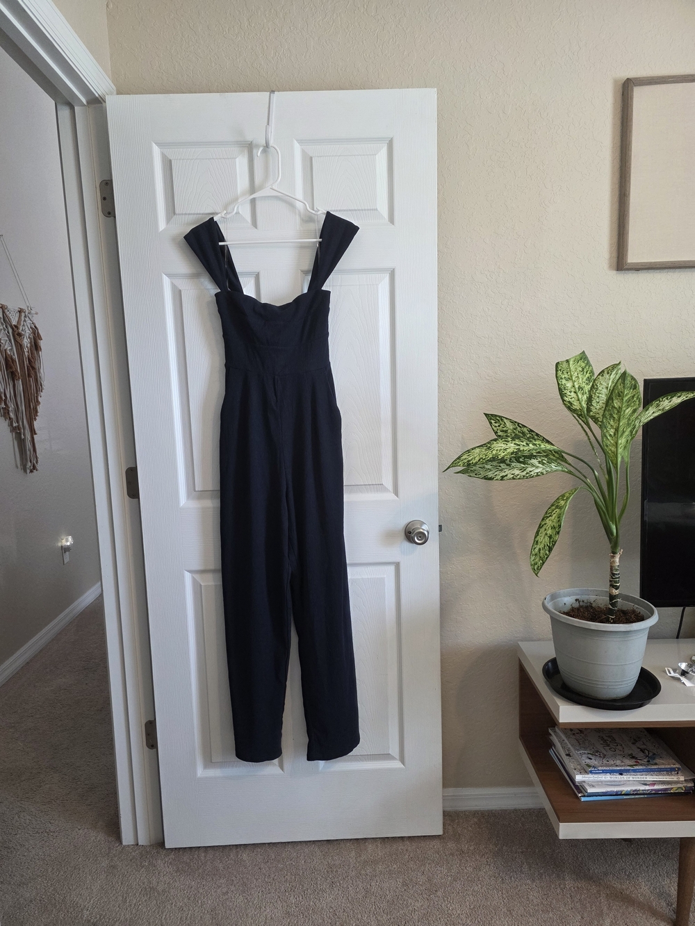 Trixxi Navy Wide-Strap Fitted Jumpsuit